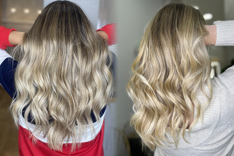 Media melena rubia con ondas suaves y aspecto sano y brillante tras el tratamiento de recuperación express Miracle Fast Repair