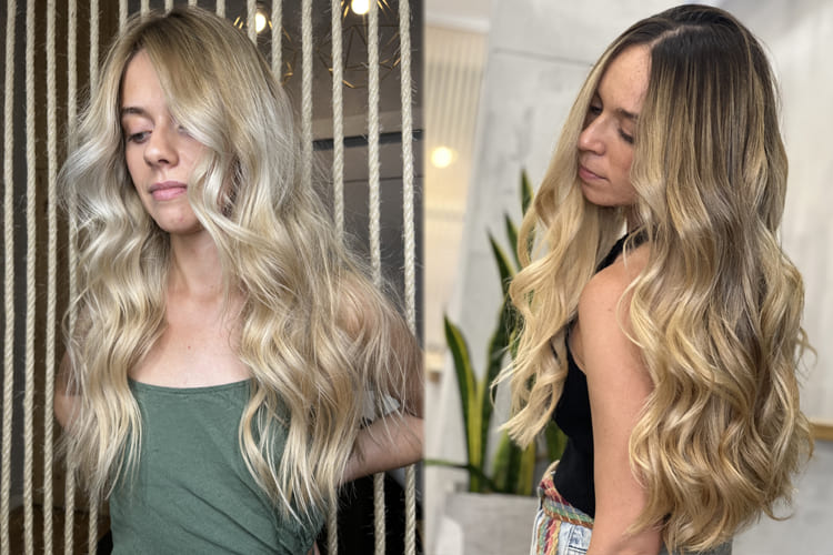 Melena rubia con ondas suaves y brillantes tras el tratamiento Epres de reparación molecular