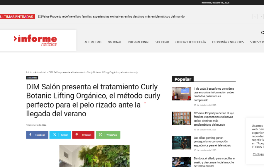 DIM Salón presenta el tratamiento Curly Botanic Lifting Orgánico, el método curly perfecto para el pelo rizado ante la llegada del verano